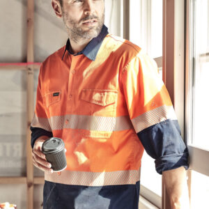 Syzmik Mens Rugged Cooling Hi Vis Segmented Tape L/S Shirt
