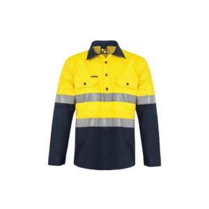 NCC LIGHTWEIGHT HI VIS TWO TONE HALF PLACKET VENTED COTTON DRILL SHIRT WITH SEMI GUSSET SLEEVES AND CSR REFLECTIVE TAPE